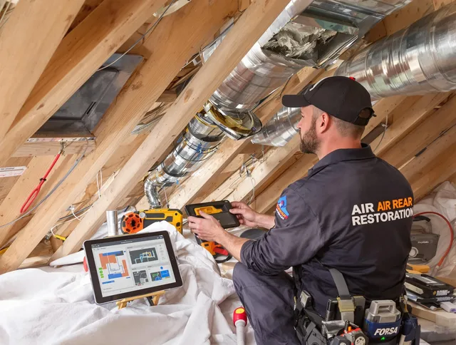 Medfield Air Duct Cleaning technician performing precise duct repair work in Medfield