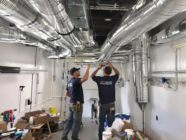 Medfield Air Duct Cleaning technician applying professional duct sealing solutions in Medfield
