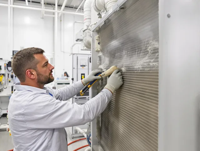 Medfield Air Duct Cleaning technician performing precision commercial coil cleaning at a Medfield business