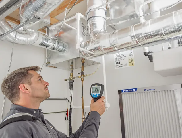 Medfield Air Duct Cleaning expert conducting detailed filter system inspection using diagnostic tools in Medfield