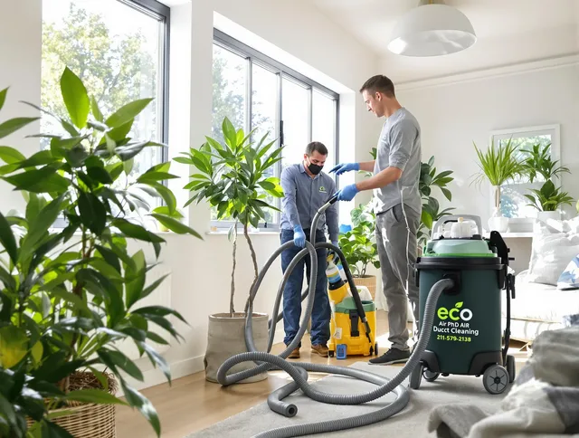 Medfield Air Duct Cleaning technician performing eco-friendly duct cleaning using sustainable methods in Medfield