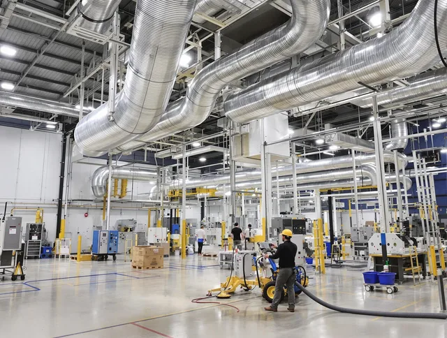 Medfield Air Duct Cleaning team performing comprehensive industrial duct cleaning at a large facility in Medfield